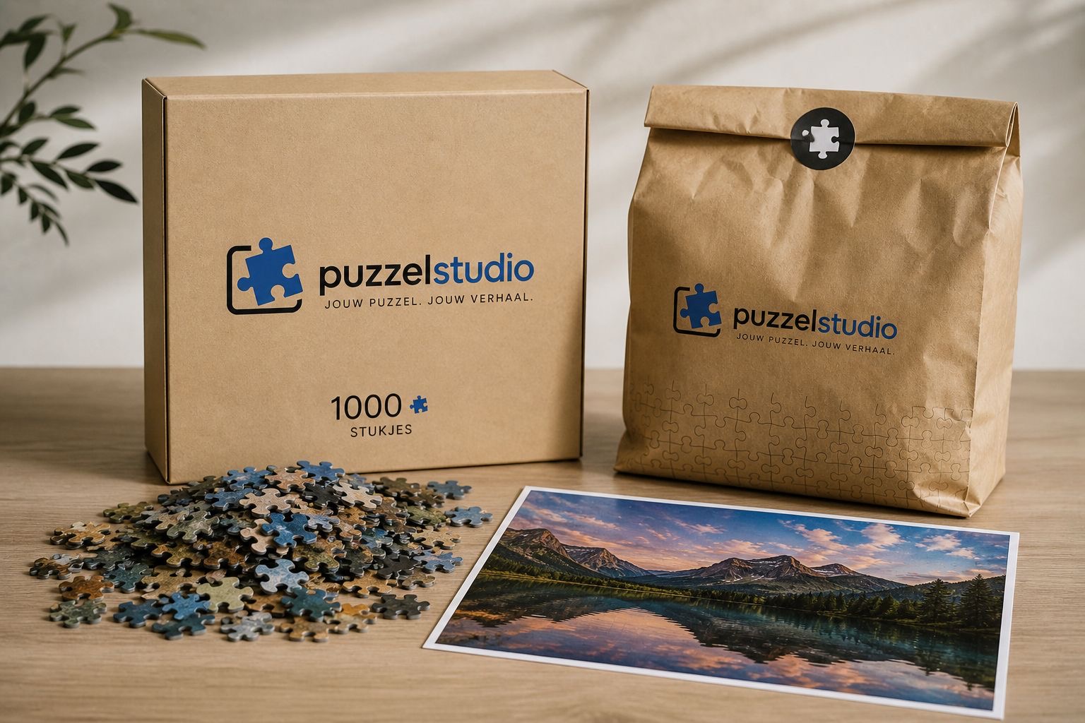 Puzzelstudio merkverpakking met custom puzzel